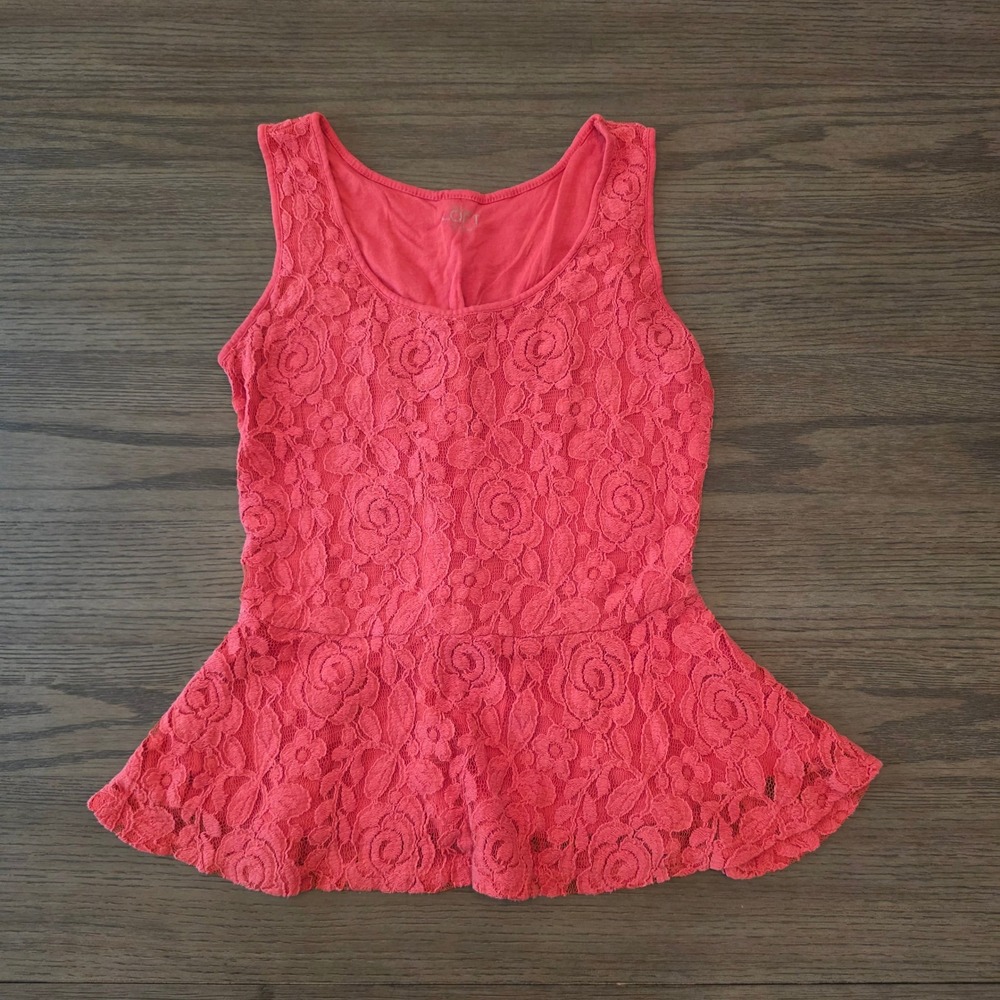 LOFT Ann Taylor Coral Pink Floral Lace Peplum Tank Top Small Sleeveless Scoop